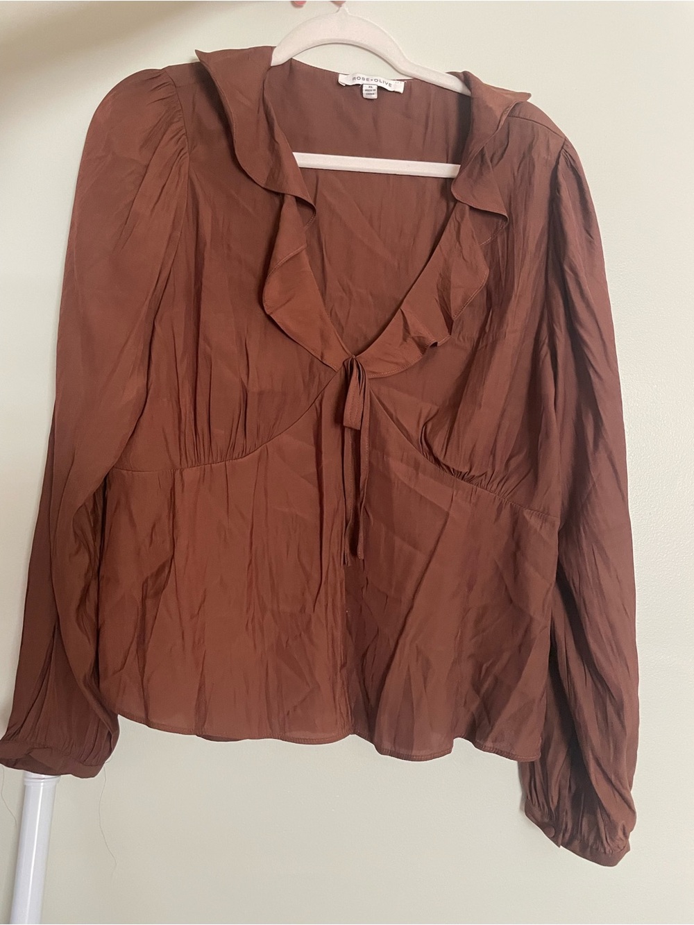 Brown Ruffle Tie-Front Blouse